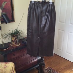 DANIER Chocolate Brown Leather Pencil Skirt size 8
